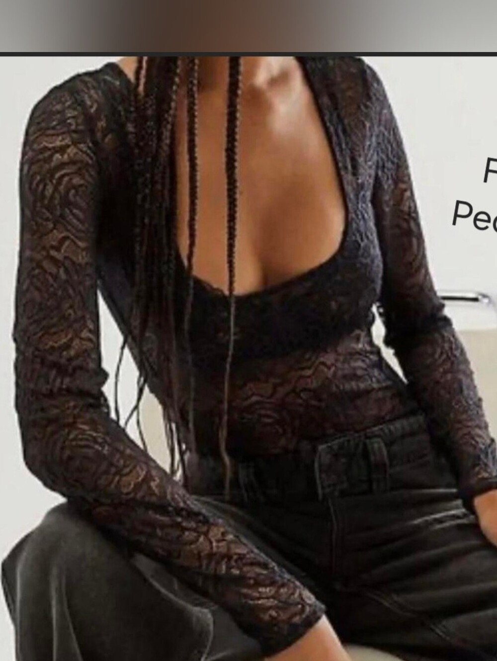 Free People In My Head Body Suit  Sheer Lace Long-Sleeve Size Large NWT